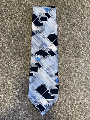 Corbata vintage de poliéster: Bretaña, patrón abstracto, azul claro, azul oscuro Foto 1 de 4