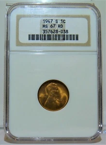 1947-S Lincoln Wheat Penny Cent NGC Certified MS 67 RD  - FREE PRIORITY SHIPPING - Picture 1 of 4