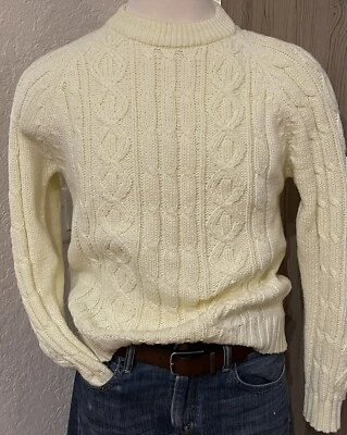 LORD & TAYLOR VINTAGE MENS CABLE KNIT FISHERMAN ACRYLIC SWEATER CREAM SIZE L - Image 1 of 4