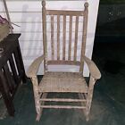 Antique rustic wooden farmhouse rocking chair stitched rush seat