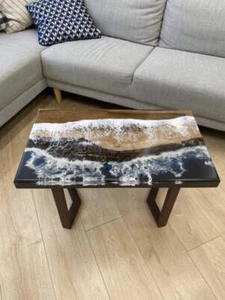 Handcrafted Epoxy Resin Ocean Table | Live Edge Wood & Resin Art Dining Table. - Picture 1 of 7