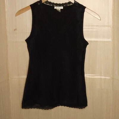 Top Harold's negro sedoso detalle de encaje cremallera lateral sin mangas mediano Foto 1 de 4