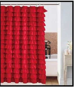 waterfall RED Ruffled Shower Curtain - Picture 1 of 2