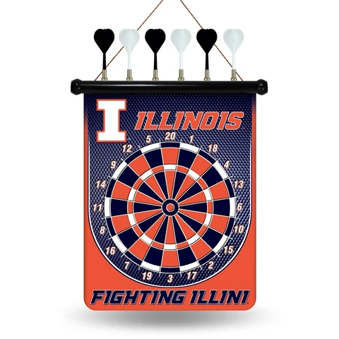 Illinois Fighting Illini Team Dart Board.Magnetic. 6 Darts. Board    #906/644 Cover