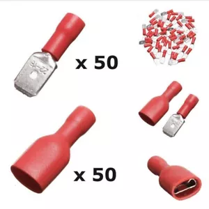 100 pièces Connecteur plat faston femelle rouge à sertir isolé cosses - Imagen 1 de 8