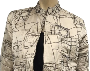 Chico's beige Seide bestickt Jacke durchgehender Reißverschluss Langarm Seitentasche Größe 1 - Bild 1 von 6