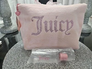 NWT Juicy Couture Pink Rhinestones Faux Fur Cosmetic Makeup Bag W/ Travel Bottle - Picture 1 of 10