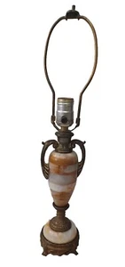 Vintage Alabaster Stone & Brass metal Urn table lamp  MCM BOHO 18"working  - Picture 1 of 12