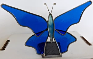 großer blauer Schmetterling Sonnenfänger mit Sockel 9" x 5,5" Buntglas - Bild 1 von 1