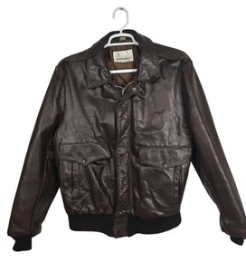 Vintage Gino Leathers Brown Genuine Leather Bomber Flight Jacket Men's 46T USA - Picture 1 of 13