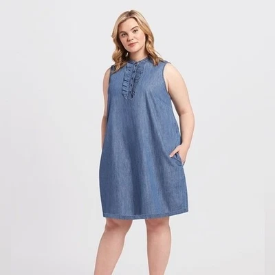 Draper James без рукавов темно джинсовой ткани Chambray оборки Shift платье большой Reese - Изображение 1 из 4