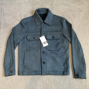 New Zara Men’s Faux Suede Overshirt Jacket size Small (S) Green Coat 3046/506 - Picture 1 of 11