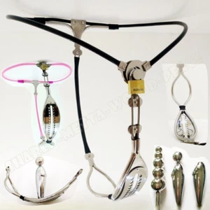 Female Stainless Steel Chastity Belt Invisible Silica Gel Chastity Device Plugs - Picture 1 of 40