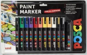 POSCA Pens PC-5M Acrylic Felt Tip Coloured Permanent Paint Markers 12 Pack - Picture 1 of 7