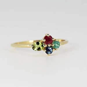Simulated Multi-Gemstone Design Anniversary Ring For Women In 10K Yellow Gold - Picture 1 of 5