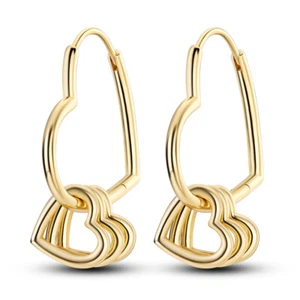 MULA European Women Heart to Heart Hoop Earrings Love Jewelry 925 Silver Plated - Picture 1 of 24