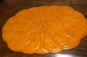 Placemats Three Vinyl 18X12 Orange Scalloped Floral Flower - Picture 1 of 6