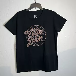 Elton John Women’s Farewell 2022 Tour Crystal Rhinestone Black T-Shirt. Large✅ - Picture 1 of 6