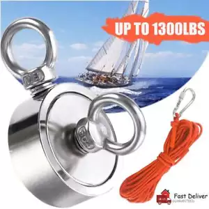 UP TO 1300LBS Fishing Magnet Pull Force Strong Neodymium Magnet / Carabiner Rope - Picture 1 of 23