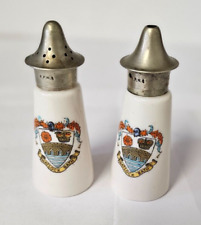 Victoria China Salt and Pepper Set EPNS Tops with "Matlock Bath " on body