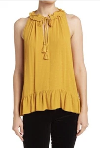 Ramy Brook Joni ärmellose gelbgoldene Rüschenbluse Größe Large neu mit Etikett - Bild 1 von 3