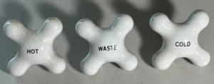 SET OF 3 MATCHING VINTAGE PORCELAIN BATHTUB KNOBS HOT, COLD, AND WASTE - Picture 1 of 6