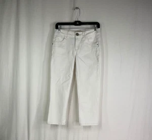 Democracy Women's Cropped White Denim Capri Jeans W/ Fleur De Lis Embroidery - 4 - Picture 1 of 5
