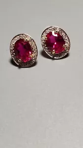 3.25 CTW LAB CREATED RUBY & DIAMOND 10KT SOLID YELLOW GOLD STUD EARRINGS - Picture 1 of 24