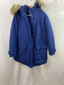 Woman Within Insulated Hooded Parka Coat Removable Fur Trim Large 18/20 Blue - Picture 1 of 12