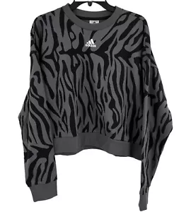 New Adidas Animal Print Crop Pullover Womens Large Gray Long Sleeve Crewneck - Picture 1 of 4