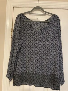 Blusa Campesina Boho J Jill Azul Top L Alta Baja Mangas Largas Cuello en V Suelta Alta-Baja - Imagen 1 de 12
