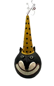 Figura decorativa de escultura de lunares primitiva de arte popular gato negro de Halloween - Imagen 1 de 9