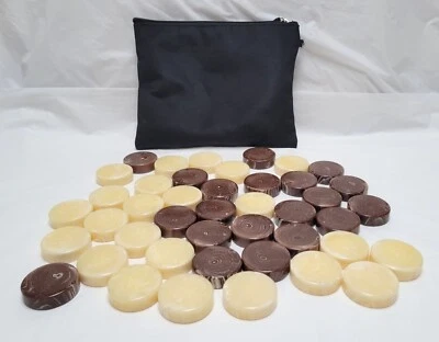 Vintage Lot of 43 Crisloid? Natural Chocolate Swirl Checker Pieces Black Pouch - Image 1 of 4