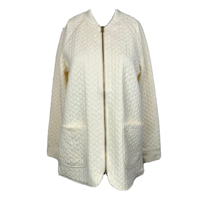 Chaqueta Isaac Mizrahi Mujer Talla XS Marfil Elastizada Acolchada Tejida Bolsillo Cremallera Foto 1 de 4