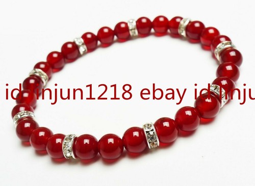VALENTINO Bracciale elastico perle tonde giada rossa naturale 6 mm nuovo 7 5''