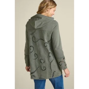 Soft Surroundings Dionne Top mit Cutwork Kapuze tiefe Bündchen olivgrün Medium g - Bild 1 von 10