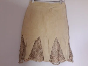 Lew Magram Collection Vintage Damen 100 % Wildleder hellgelber Besatz Rock Gr. 8 - Bild 1 von 11