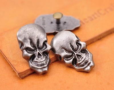 1.7X2.8CM 10pcs Cool Antique Silver Skull Studs Leathercraft Decor Saddle Concho - Image 1 of 4