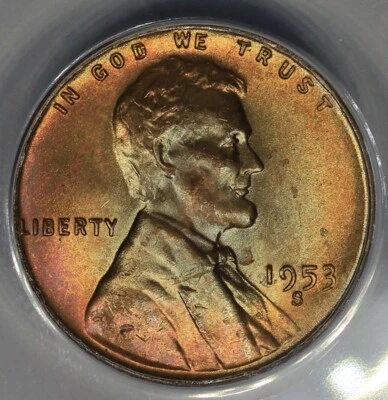 1953-S  .01  ANACS  MS 65 RB  Lincoln Head Cent, Lincoln One Cent - Image 1 of 3