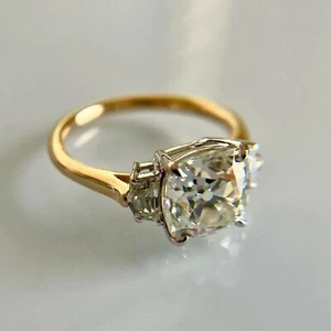 Anillo conjunto nupcial piedra árbol diamante simulado corte cojín chapado en oro amarillo 14K - Imagen 1 de 8