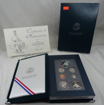 Juego de prueba de prestigio de la Guerra Civil 1995-S como nuevo de Estados Unidos caja de dólar de plata y certificado de autenticidad 7 monedas Foto 1 de 4