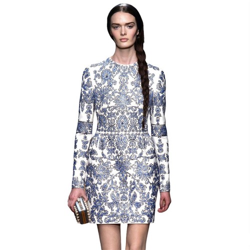 VALENTINO MINI ABITO RICAMATO IN SETA MANICHE LUNGHE TAGLIA 40