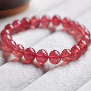 Natural Strawberry Quartz Stone Bracelet Red Gemstone Stretch Bracelet Handmade - Picture 1 of 2