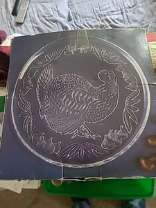 IVV 15" Italian Crystal Turkey Platter Thanksgiving Tray Heavy Embossed EUC - Picture 1 of 5