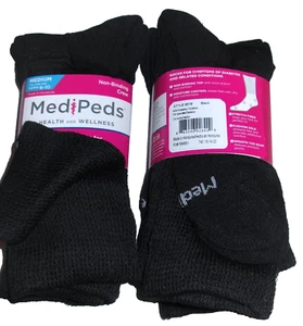 6 Pairs Medipeds Womens Non Binding Cushioned Smooth Toe Diabetic Crew Socks - Picture 1 of 5