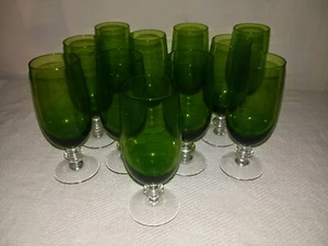 Zrike Pavilion GREEN Clear Water Goblet 5 OZ SET OF 11 ART GLASS - Picture 1 of 8