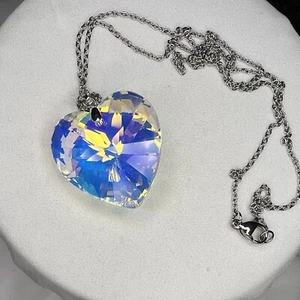 Sterling Silver Swarovski Crystal Heart Pendant Necklace - Picture 1 of 4