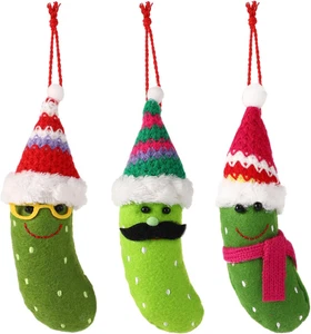 3 Stück Weihnachten Pickle Ornament, hängende Plüsch Pickle Ornamente Christbaumschmuck - Bild 1 von 7