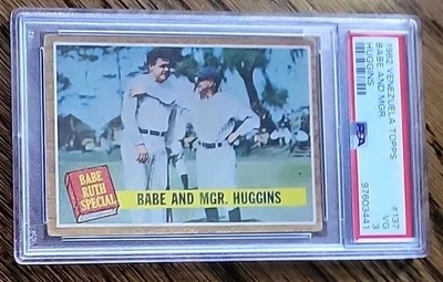 BABE RUTH 1962 Topps Venezuela With Miller Huggins #137 PSA 3 Venezuen Rarity  - Image 1 of 2