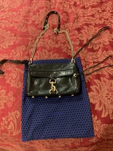 BOLSO DE HOMBRO REBECCA MINKOFF MINI MAC CUERO NEGRO BERRO CON BOLSA PARA EL POLVO - Imagen 1 de 19